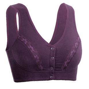 中老年无钢圈纯棉胸罩背心前扣老人大码内衣薄款夏季50岁妈妈文胸