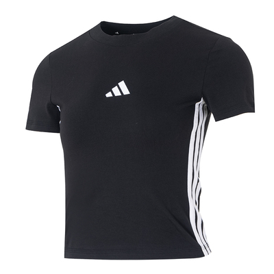 阿迪达斯女三条杠修身短袖T恤