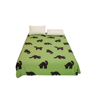 抹茶小黑 原创蓝眼小黑猫100新疆长绒棉床单床笠单件全棉贡缎裸睡