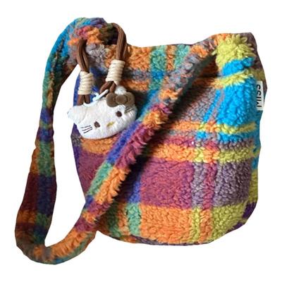 秋冬季可爱毛绒绒小包包女生 日系ins风休闲水桶包大学生党斜挎包