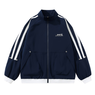 【沈月同款】辛普森一家新款美式条纹撞色防风立领休闲外套夹克男