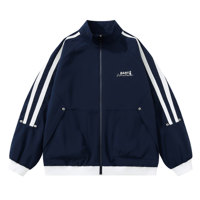 辛普森一家2026新款复古美式条纹撞色春秋防风立领休闲外套夹克男