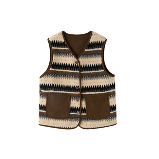 时然大码双面穿马甲微胖mm羊羔毛保暖坎肩背心上衣冬装马夹