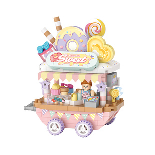 俐智Loz积木雪糕贩卖车摆摊小推车微钻小街景益智玩具拼装女生