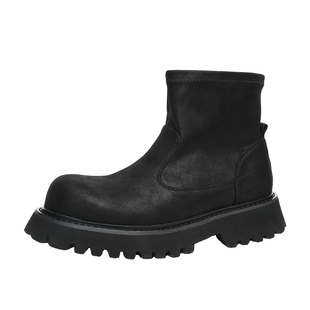 两点浪漫2025新款轻质厚底增高麂皮绒烟筒靴男切尔西套脚马丁靴子