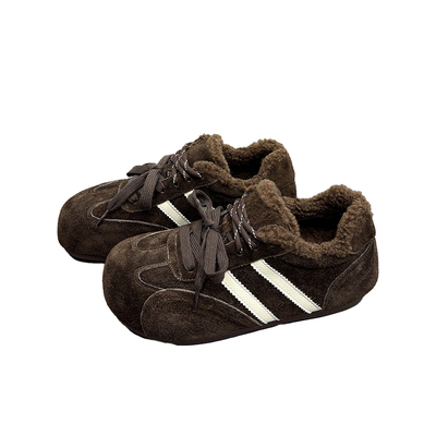 真皮羊毛加绒德训鞋女2025冬新款