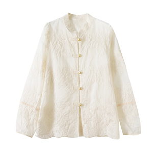 新中式盘扣圆领蕾丝衬衫女款2026春季新款法式百搭显瘦上衣打底