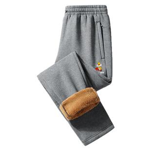 稻草人冬季纯棉加绒裤子男加厚运动长裤保暖羊羔绒宽松休闲裤潮流