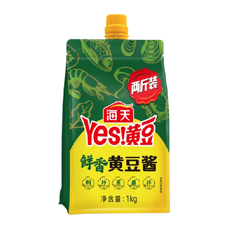 海天鲜香黄豆酱1kg自立带盖袋装拌饭拌面点蘸酱料下饭酱炒菜烹饪