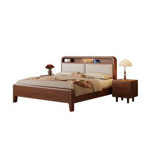 政府补贴蓝色理想中古风实木床现代简约1.8m双人床卧室高箱储物床