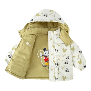 迪士尼正品儿童双面穿羽绒服男童外套女童冬装工装防寒服90白鸭绒