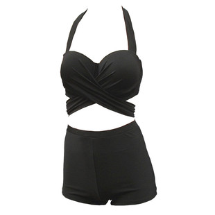 E罩杯大胸分体泳衣女高腰复古比基尼钢托聚拢平角大码欧美泡温泉