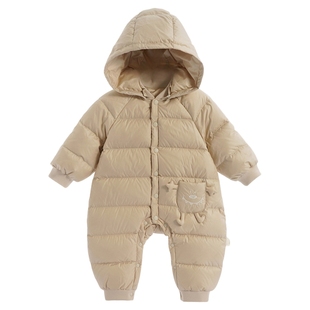 婴儿ins风冬季羽绒三防加厚连体衣婴幼儿宝宝保暖夹鸭绒外出爬服