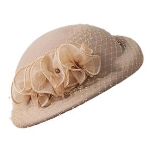 帽子贝雷帽女秋冬季法式复古网纱小礼帽2025新款时尚女士羊毛毡帽