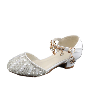 公主鞋女童配礼服白色小孩子穿的高跟鞋钢琴表演鞋走秀鞋子水晶鞋