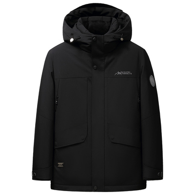 老人头【90鹅绒】连帽短款羽绒服男士2024冬季新款宽松保暖厚外套