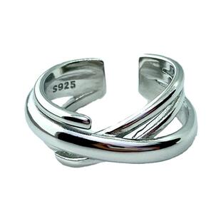 ions shop 交叉不规则几何做旧纯银s925戒指食指男开口戒机能嘻哈