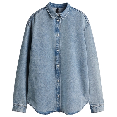 HM女装衬衫春季知识分子风衬衫长袖纯棉牛仔上衣1268199