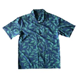 沙滩防晒花衬衫满印花短袖夏薄款透气宽松大码防紫外线树叶短t男