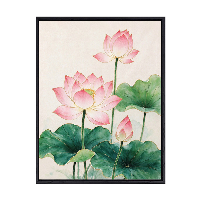 新中式荷花数字油画diy填充解压手绘涂色丙烯画手工填色装饰挂画