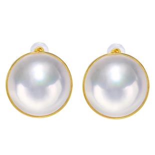 海蒂珠宝 天亦 大颗粒海水马贝珍珠耳钉 18K金送女友礼物耳环