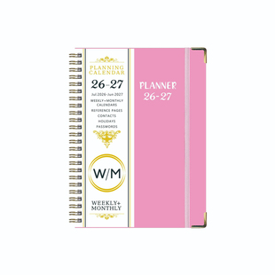 跨境专供26-27年英文笔记本A5线圈日历本周计划本工作记录日程本