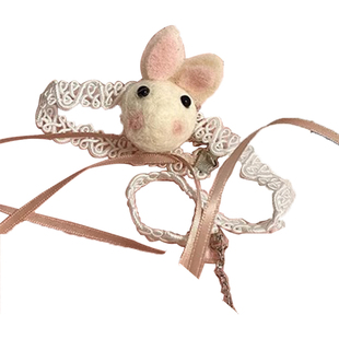 超可爱粉色毛绒小兔子项链纯欲风丝带项圈choker甜酷千禧风锁骨链