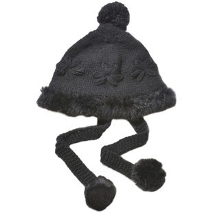 国潮手工勾花毛线帽子短发冬季女生毛绒可爱保暖兔毛护耳日系针织