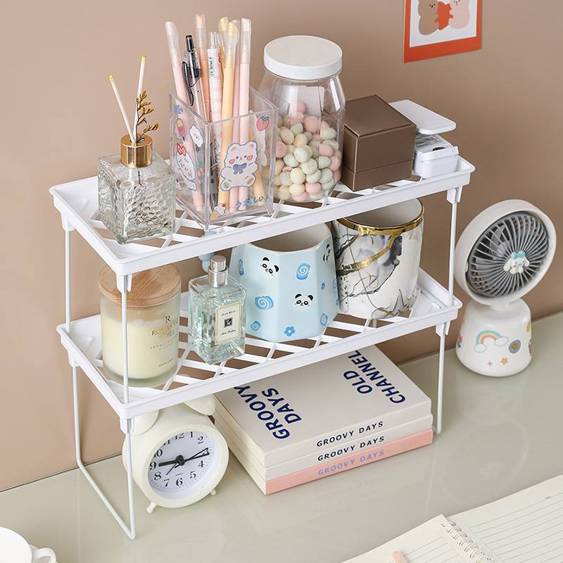 新品 韩国风简约厨房折叠置物架化妆品收纳架学生桌面增高架文具