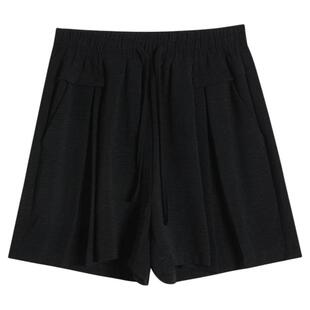 黑色冰丝棉麻短裤女新款薄款外穿夏休闲a字显瘦大码夏季运动裤子