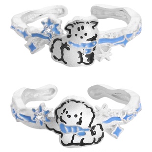 DOACH冬日来信小猫小狗闺蜜对戒925纯银戒指原创设计甜酷情侣对戒