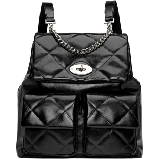 金利来时尚小香风女包双肩包新款百搭黑色通勤链条休闲背包牛皮潮