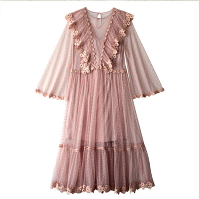 脸儿艺维多利亚粉嫩森女连衣裙