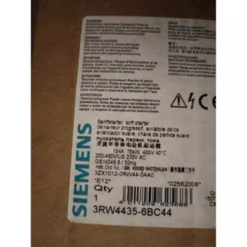 议价3RW44356BC44西门子SIRIUS软起动器400V134A75kW 3RW4435-6BC