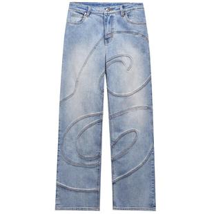 Ed Hardy埃德哈迪2025春季新款分割拼接宽松直筒女士牛仔长裤