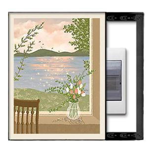 奶油风电表箱装饰画竖版法式奶油风遮挡配电箱挂画餐厅免打孔壁画