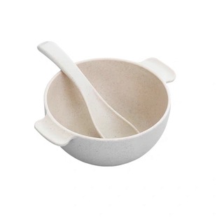 小麦秸秆餐具碗防摔防烫儿童饭碗卡通可爱双耳碗宝宝辅食碗勺套装