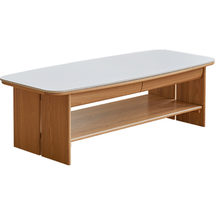 实木茶几家用客厅简约岩板茶桌白蜡木会客桌北欧茶台