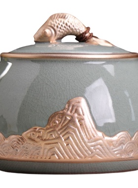 装茶叶罐陶瓷装饰摆件普洱储茶罐红茶存储罐家用小号普洱绿茶茶罐