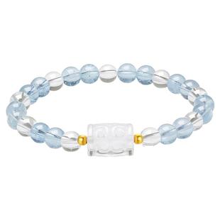 周六福18k水晶手串女款蔚蓝之境海蓝宝白水晶手链招财半宝情人节