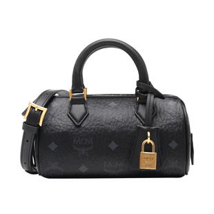 【自营】MCM女士logo印花拉链闭合单肩斜挎手提包波士顿包迷你号