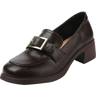 春秋新款休闲真皮单鞋厚底舒适通勤皮鞋女大小码33乐福鞋妈妈鞋43