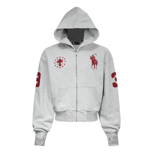 BTSG马年限定刺绣战马boxy版型短宽连帽卫衣美式复古重磅开衫外套