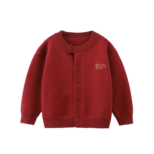 [骏马福裳羊毛衫]齐齐熊宝宝毛衣开衫冬款男童外套儿童拜年服新年