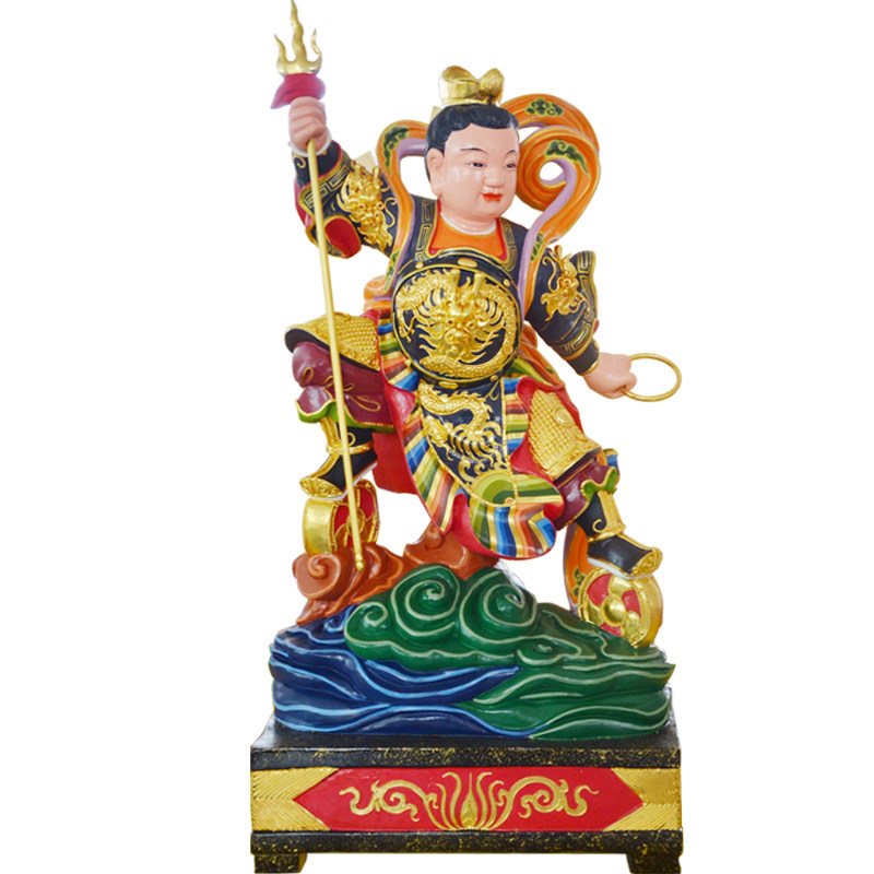 哪吒木雕神像三太子摆件家用中坛元帅木质神像定制厂家 圣造