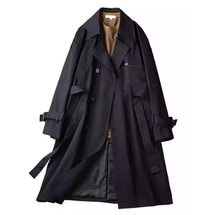 加大码春秋高级感中长款风衣男士宽松痞帅单排扣大衣胖子战壕外套