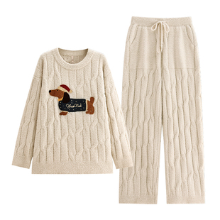 悦内情侣半边绒睡衣女款冬季珊瑚绒加厚毛绒家居服男士大码可外穿