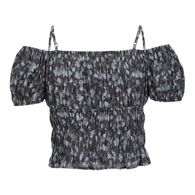 MOUSSY 夏季新品甜辣风豹纹绑带泡泡袖衬衫女028ISZ30-1271