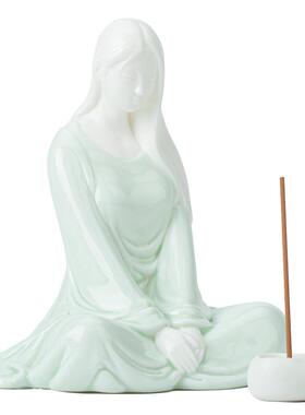 青瓷创意少女客厅白瓷青瓷领尊