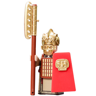 第三方华夏古代战士军事积木人仔商周朝士兵战争玩具金色头盔武器